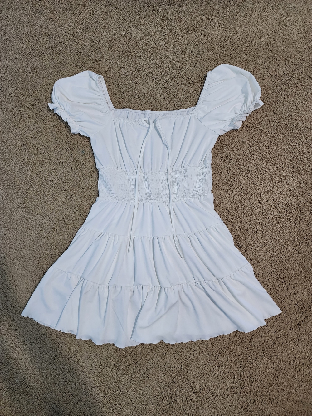 White Ruffled Mini Dress with Puff Sleeves
